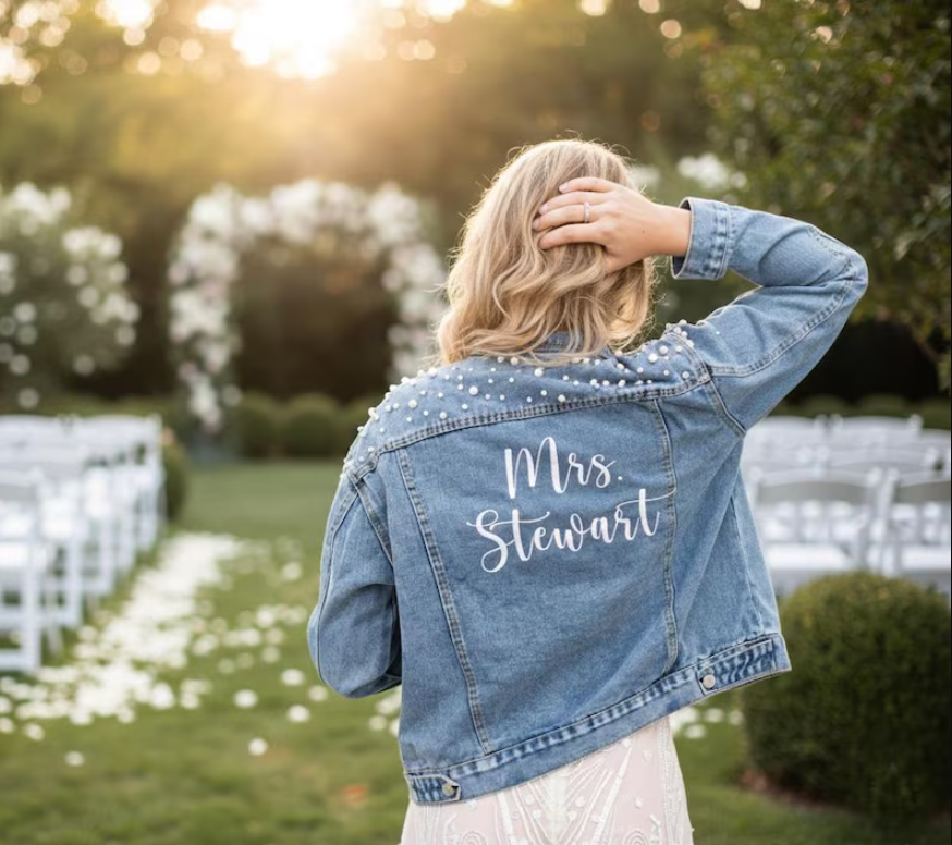 Winter Clothing Essentials - Custom Embroidered Bride Denim Jacket, Bride