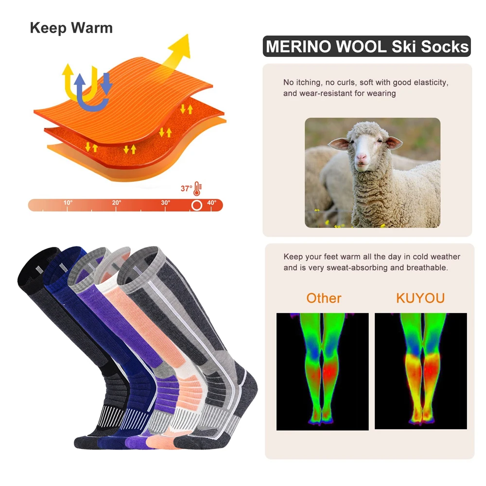 XQQMXX 1Pair Ski Socks Skiing  - Thermal Sock Merino ulasan dan harga