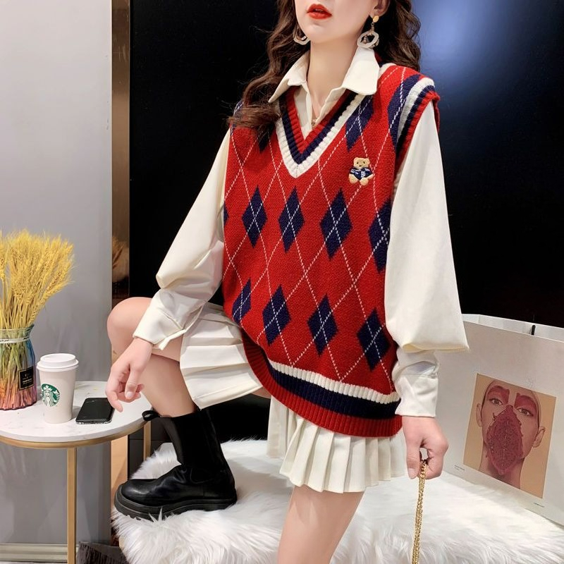 Red Knit Vests for Women Sleev - Winter Clothing Trends For Women ulasan dan harga