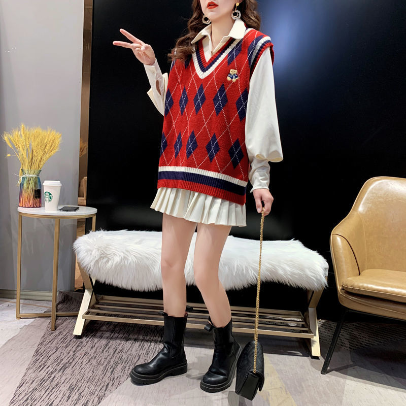 Red Knit Vests for Women Sleev - Winter Clothing Trends For Women ulasan dan harga