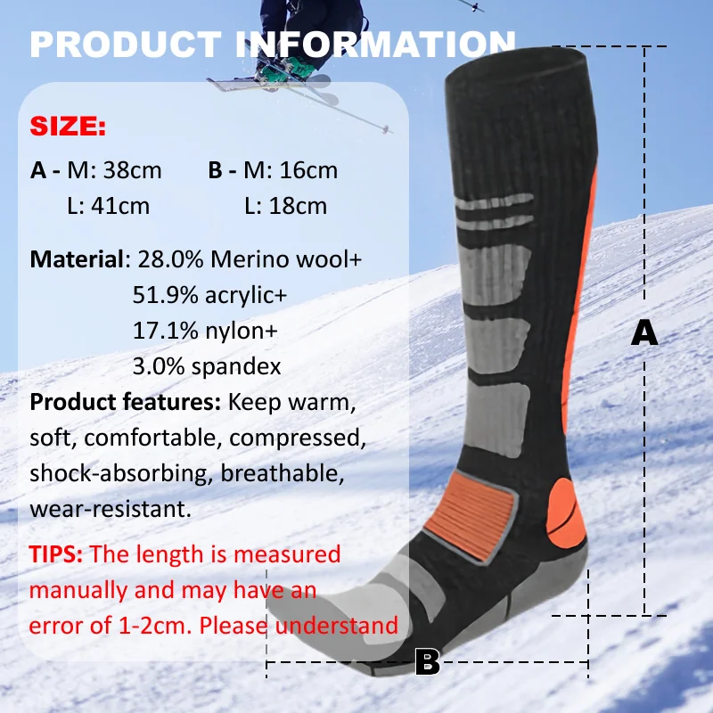 1 Pair Merino Wool Ski Socks M - Thermal Sock Merino ulasan dan harga
